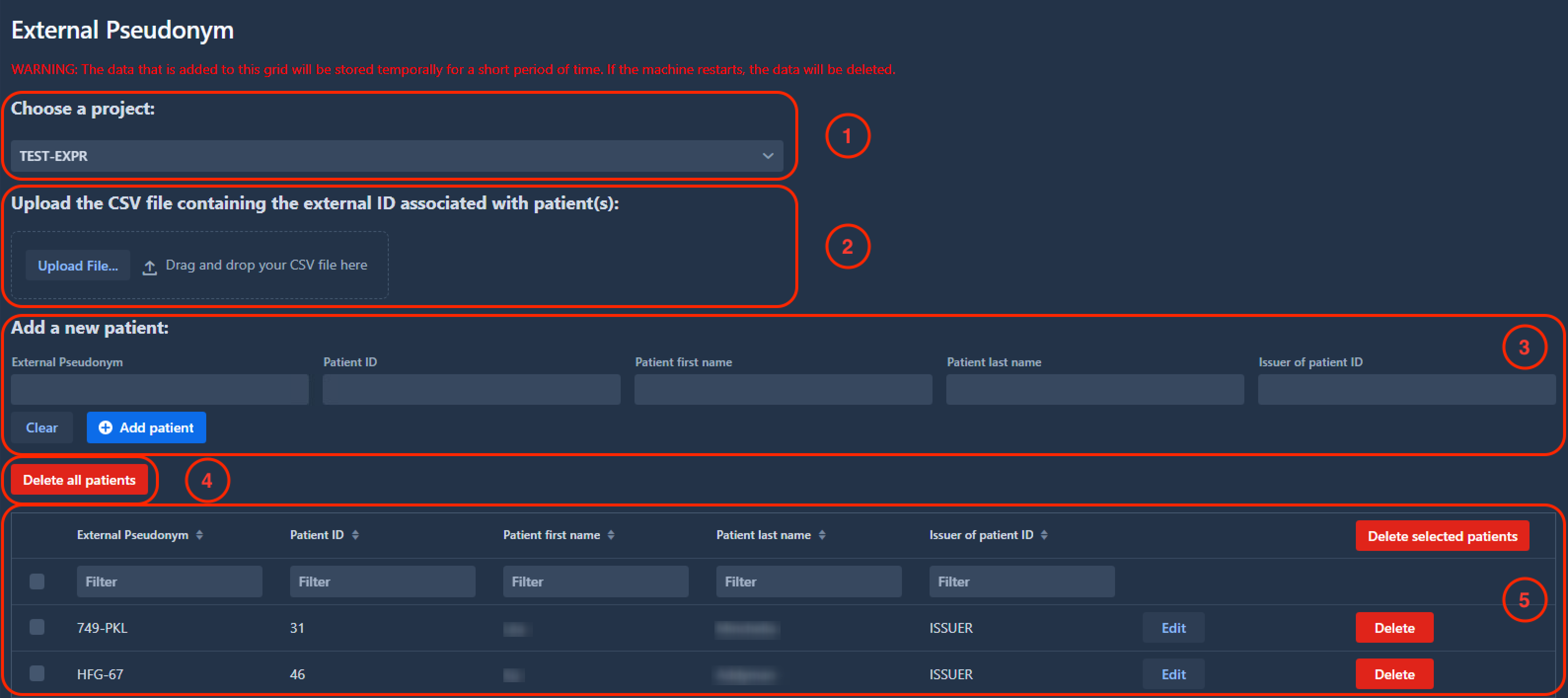 External pseudonym cache