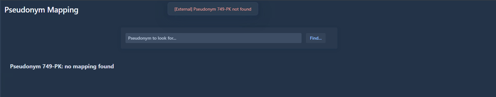 Pseudonym mapping not found