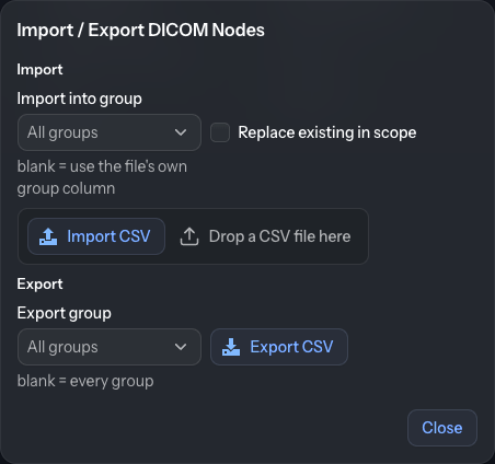 DICOM node management
