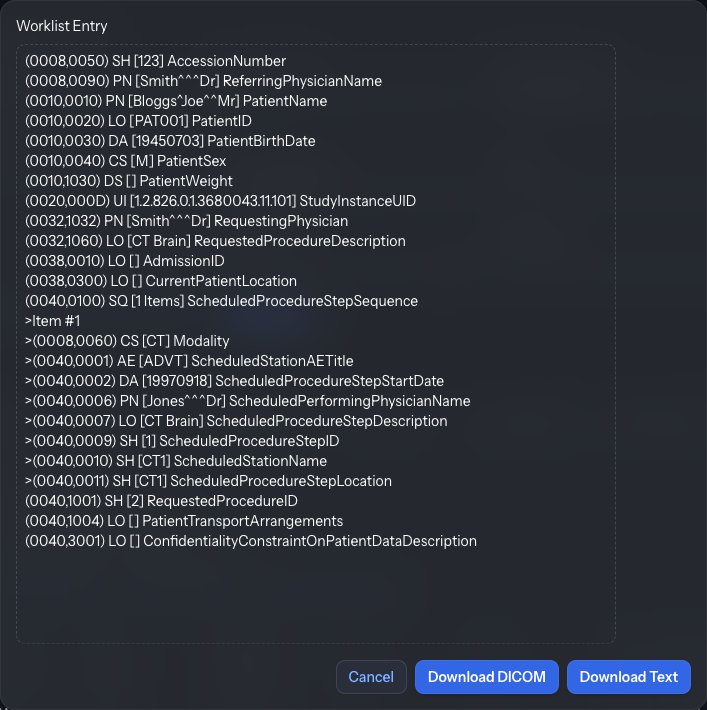 DICOM Worklist dicom details