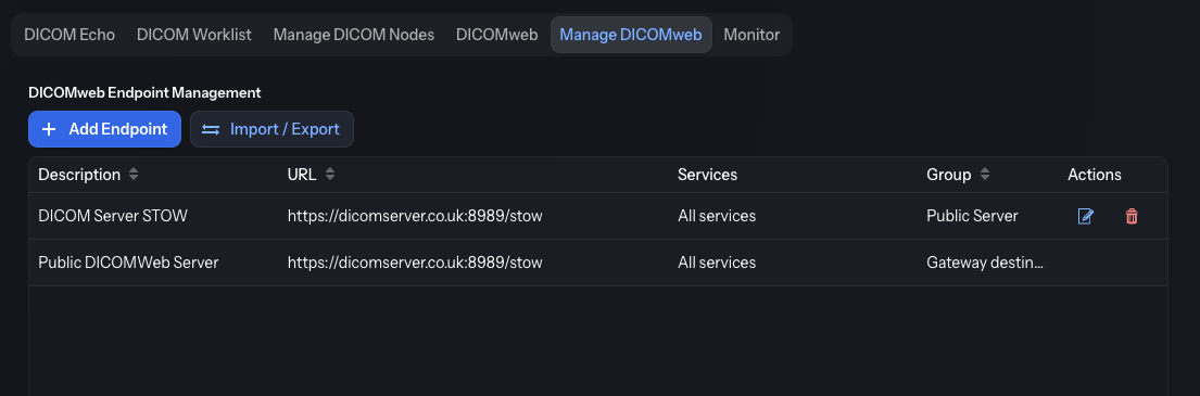 Manage DICOMweb endpoints