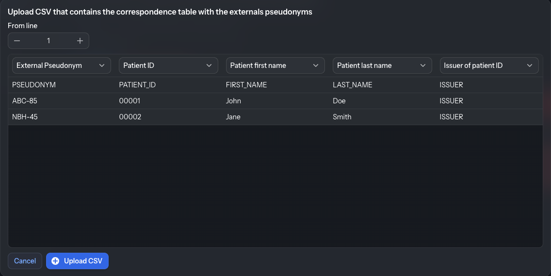 External Pseudonym CSV Import