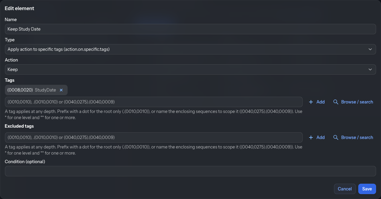 Edit profile element