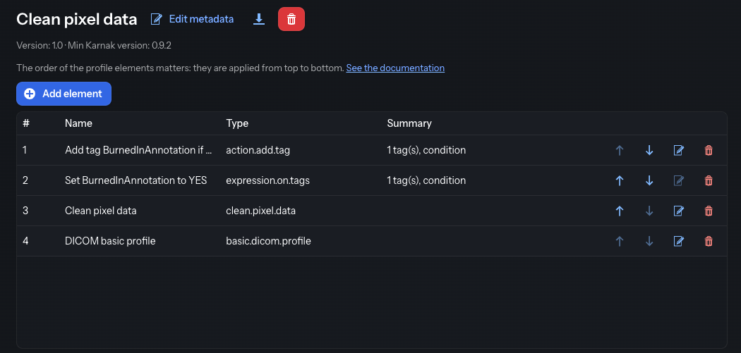 Profile actions